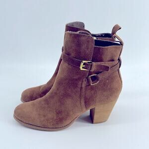 Lauren Ralph Lauren Macie leather suede side zip buckle heeled ankle boots 8.5